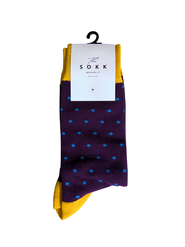 Maroon and Blue Dot Office Socks