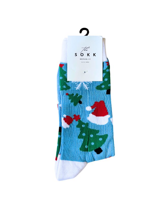 Blue Christmas Hat Socks