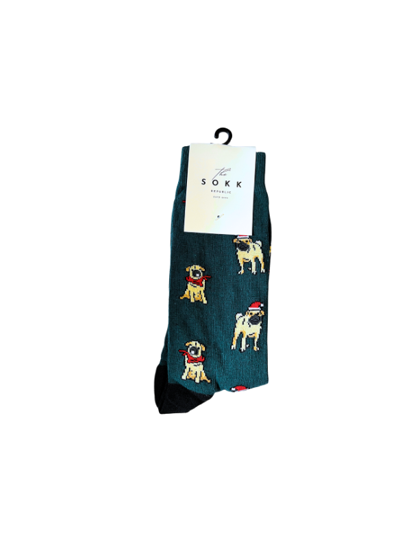 Dark Green Pug Christmas Socks