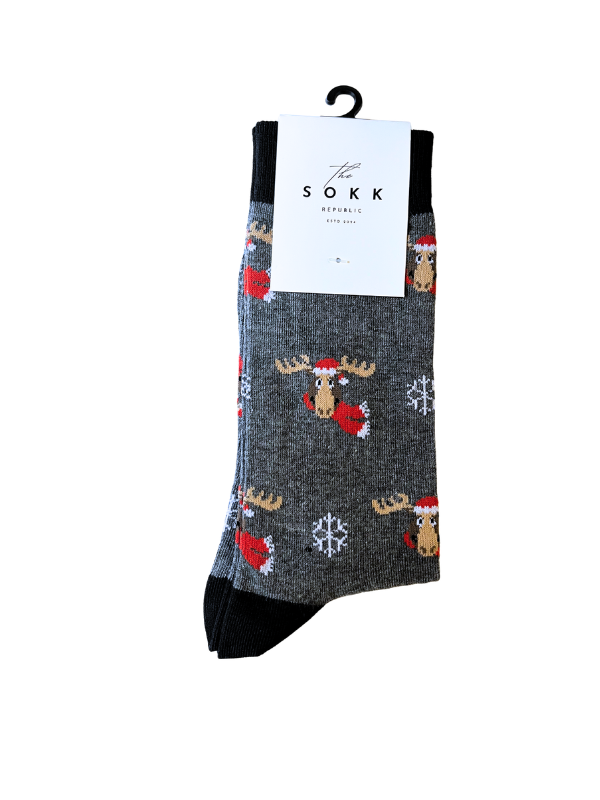 Grey Reindeer Christmas Socks