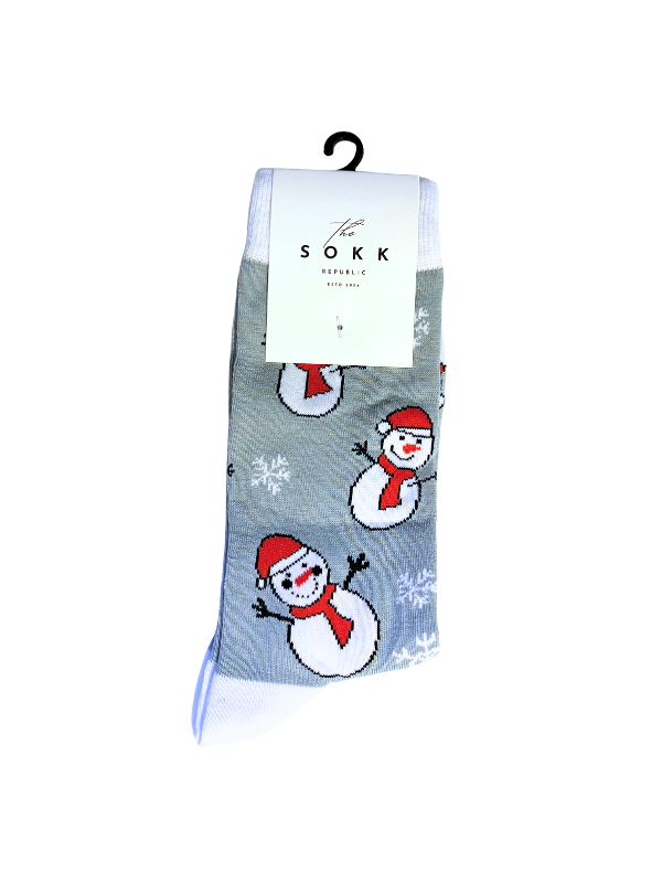 Grey and White Snowman Christmas Socks