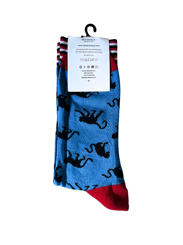 Monkey Print Blue Socks - Image 5